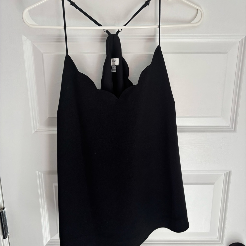 J. Crew Black Scalloped Top